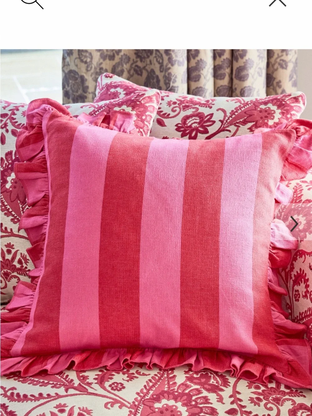 Striped Ruffle Decorative Pillow Pair in Pink & Red